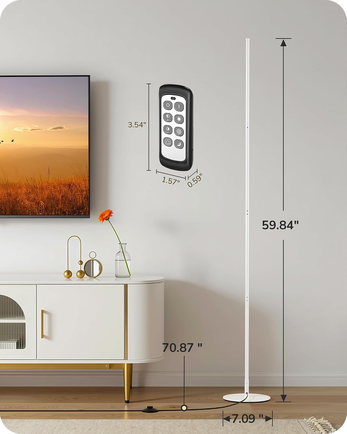 EDISHINE 59.8" Corner Lamp with Remote & 3 Height Settings, Dimmable & 3CCT