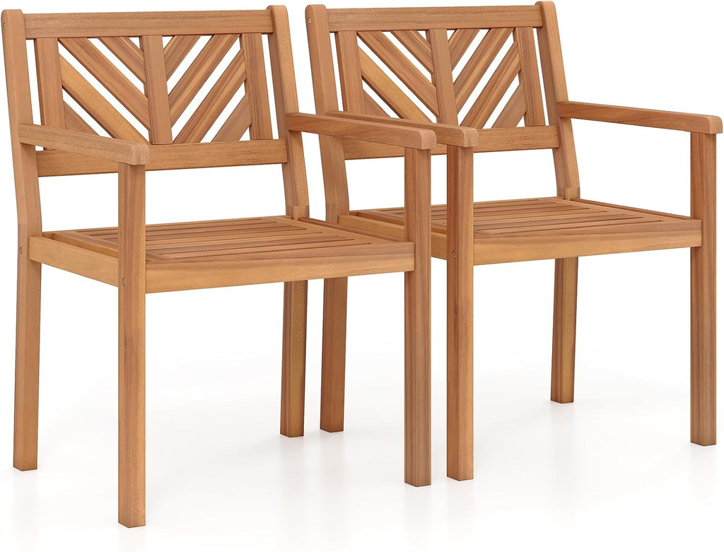 Tangkula Acacia Wood Patio Dining Chairs Set of 2