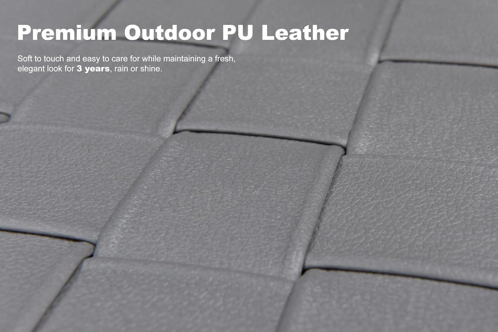PURPLE LEAF Patio Lounge Chair Set of 2 PU Leather Adjustable Backrest Grey
