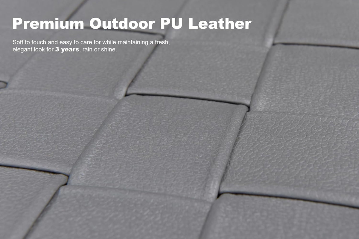 PURPLE LEAF Patio Lounge Chair Set of 2 PU Leather Adjustable Backrest Grey