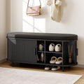 ONBRILL 43" Shoe Bench with Storage, Fluted Shoe Storage Bench, Black