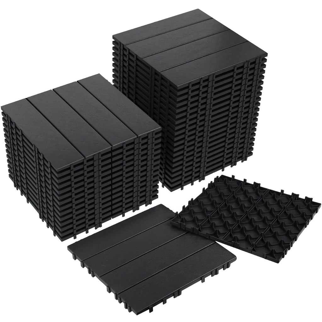 Neoaider 36PCS Plastic Interlocking Decking Tiles 12" x 12", Dark Grey
