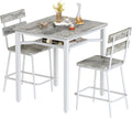 Hooseng 3 Piece Bar Table and Chairs Set, Counter Height Small Dining Table with 2 Bar Stools, Farmhouse Square Kitchen Table with Storage for Bistro, Pub, Small Space