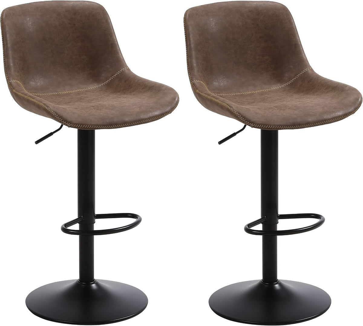 Swivel Bar Stools Set 2, Adjustable Height Suede-Like Leather Brown
