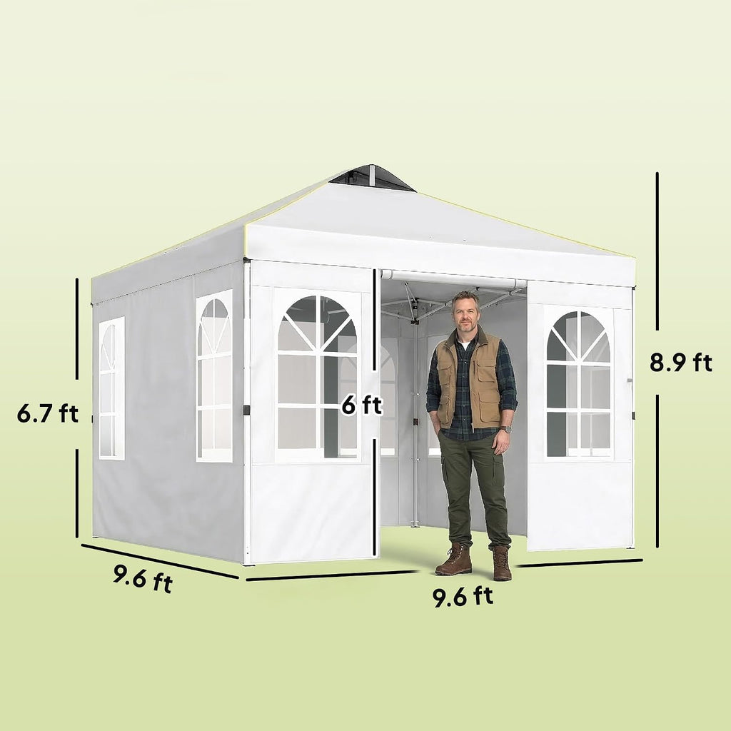 Outsunny 9.6 x 9.6 ft Pop Up Canopy Tent with Sidewalls UPF50+, White