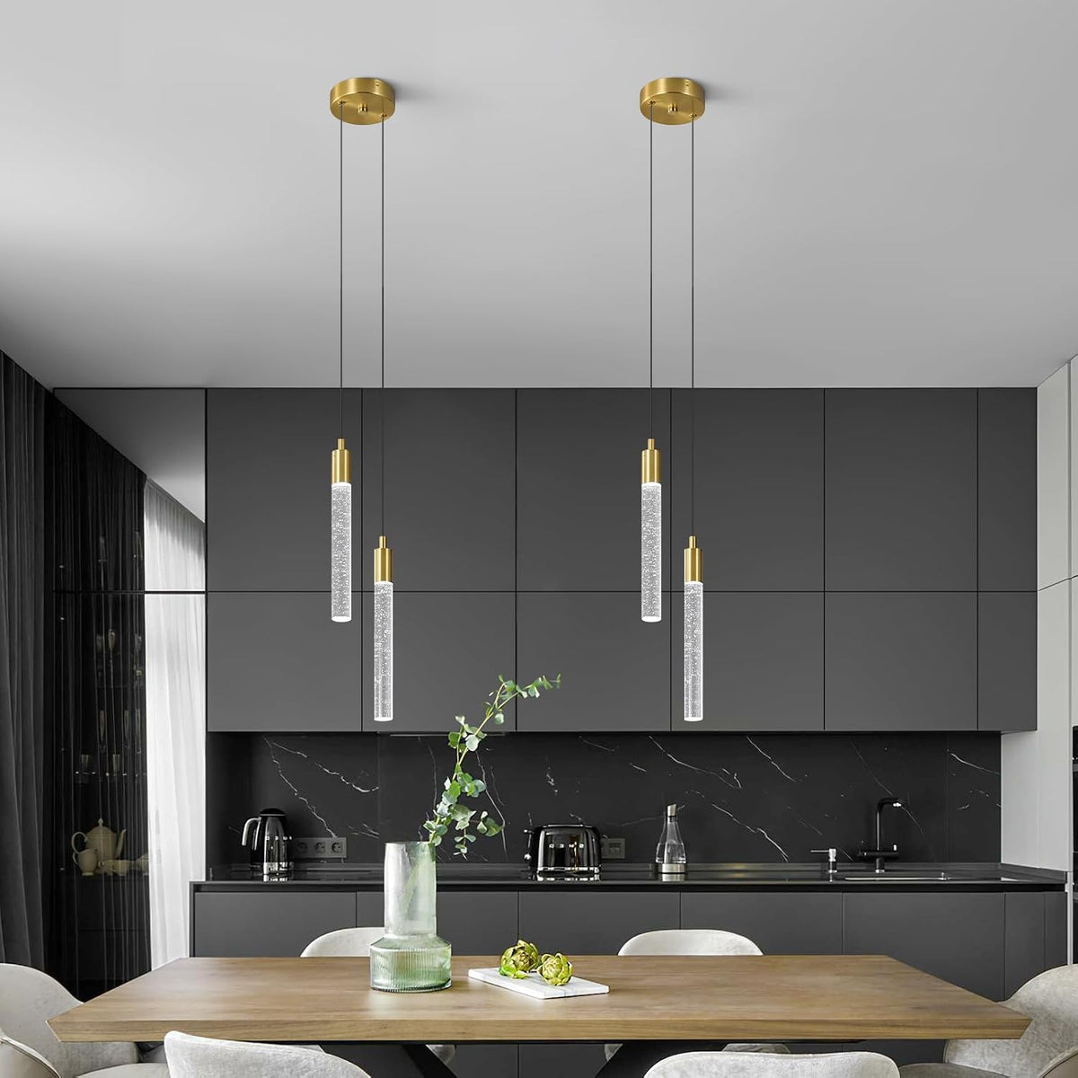 Modern Light Fixture Kitchen Island Pendant Light Dimmable LED Gold Pendant Lights Mini Crystal Pendant Lighting for Bedroom Dining Room Living Room（2-Light ）