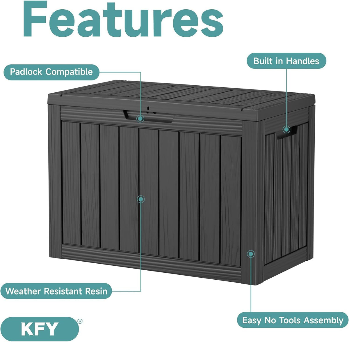 60 Gallon Outdoor Waterproof Storage Box, UV Resistant Resin Deck Box with Built-in Handle, Outdoor Storage Container for Patio Furniture, Garden Tools, Patio Cushions, Black