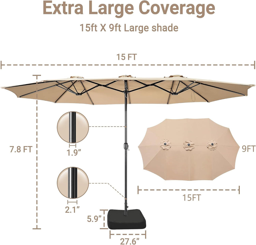 15ft Large Outdoor Patio Umbrella with Base Included