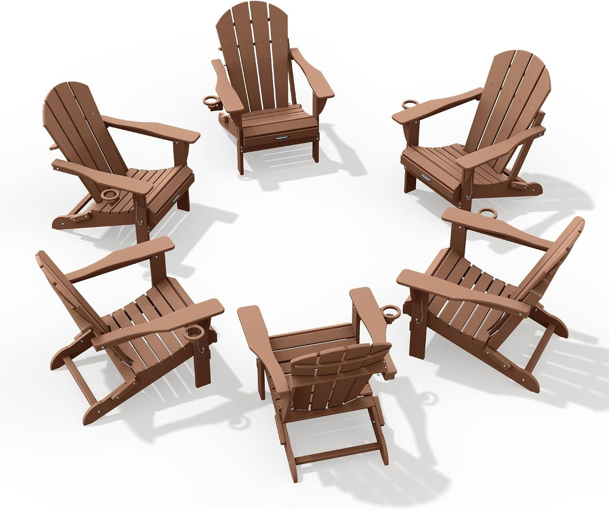 MUCHENGHY Folding Adirondack Chairs Set of 6, HDPE Patio Chair, Teak