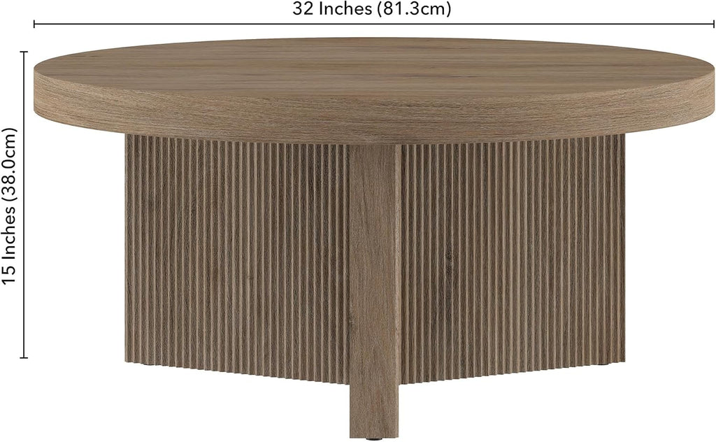 Henn&Hart 32" Scandinavian Fluted Coffee Table, Weathered Gray