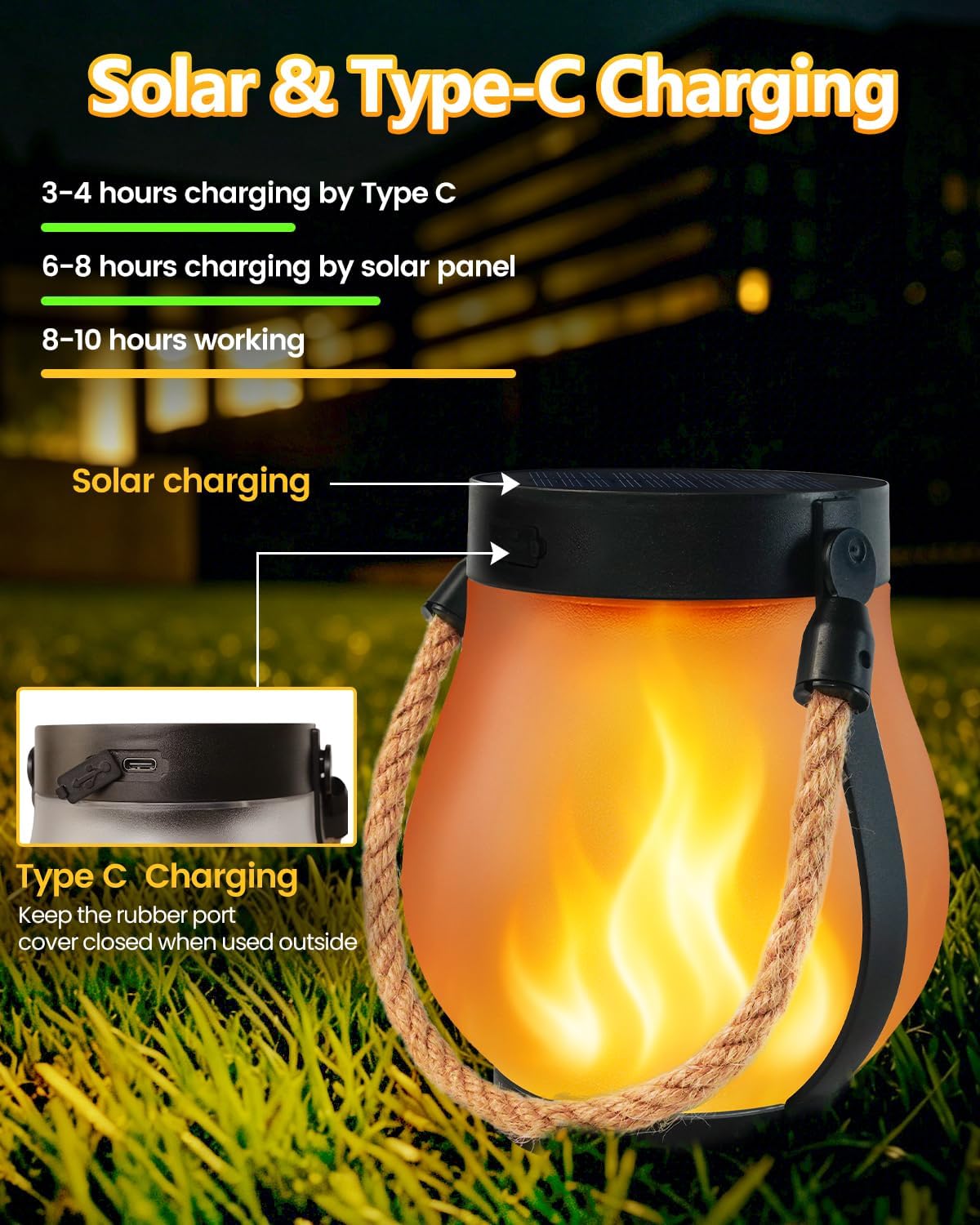 6 Pack Solar Lanterns Outdoor Waterproof, Flickering Flame Solar Lights