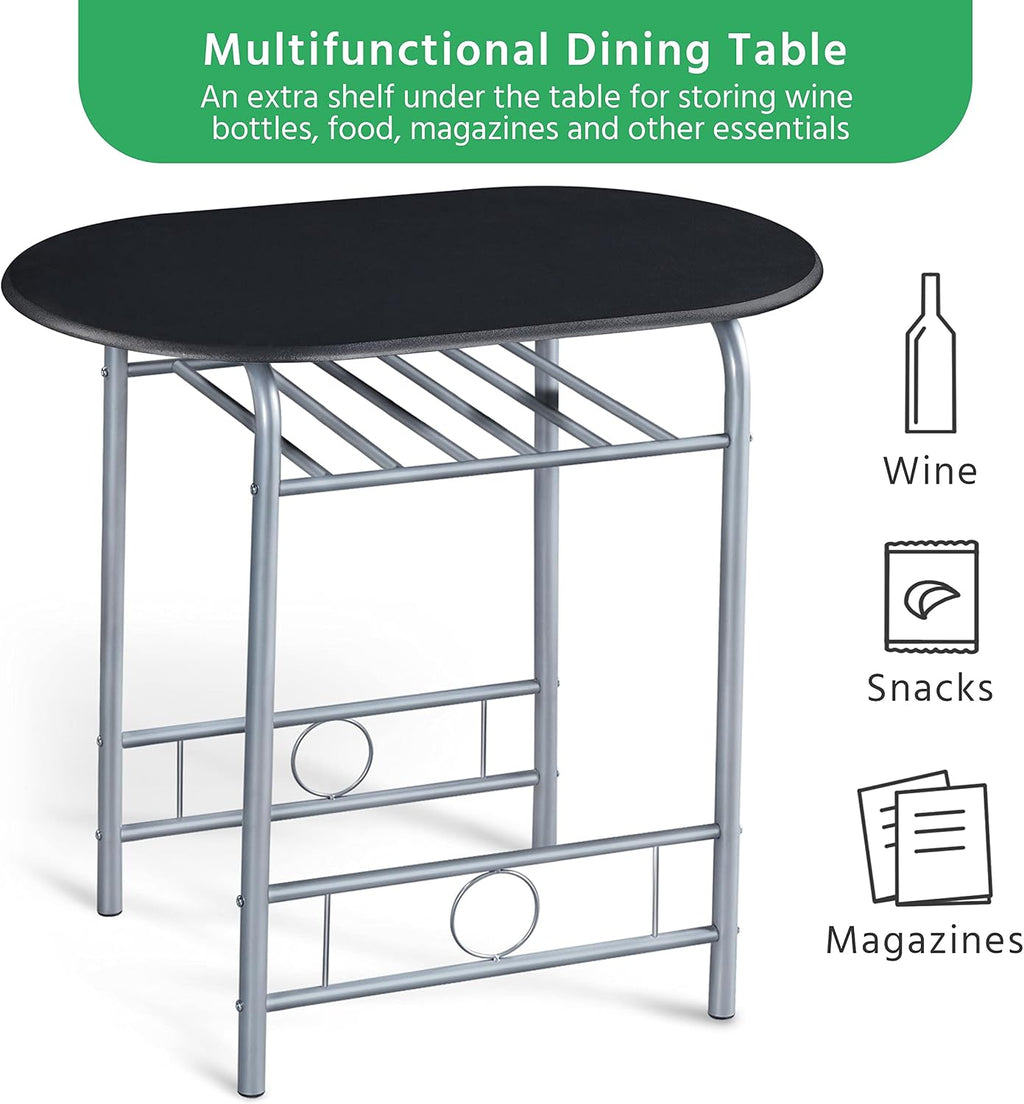 Yaheetech 3 Piece Dining Table Set for 2, Small Table and Chairs, Black