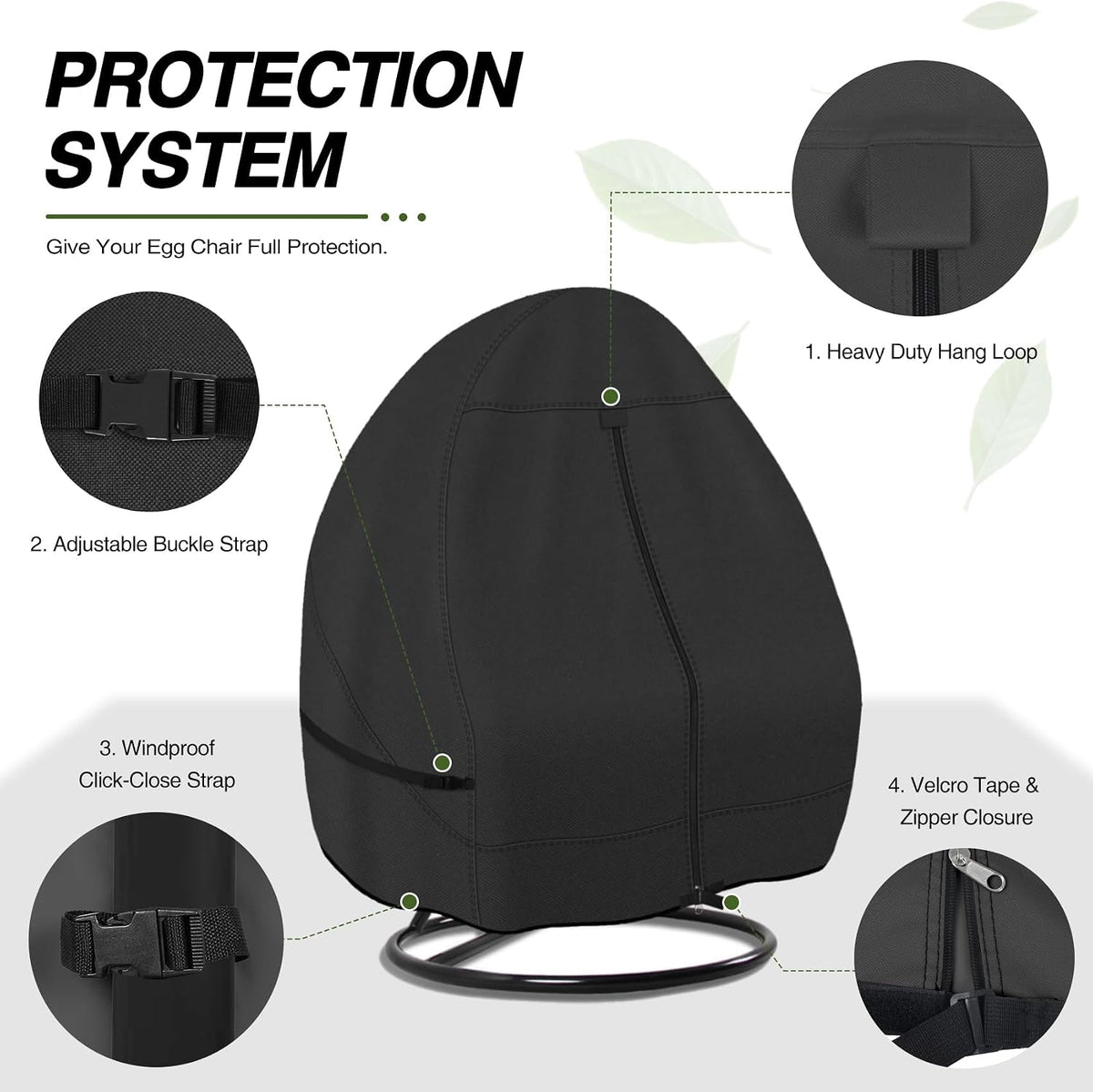 porch shield 600d waterproof patio hanging egg chair, side view