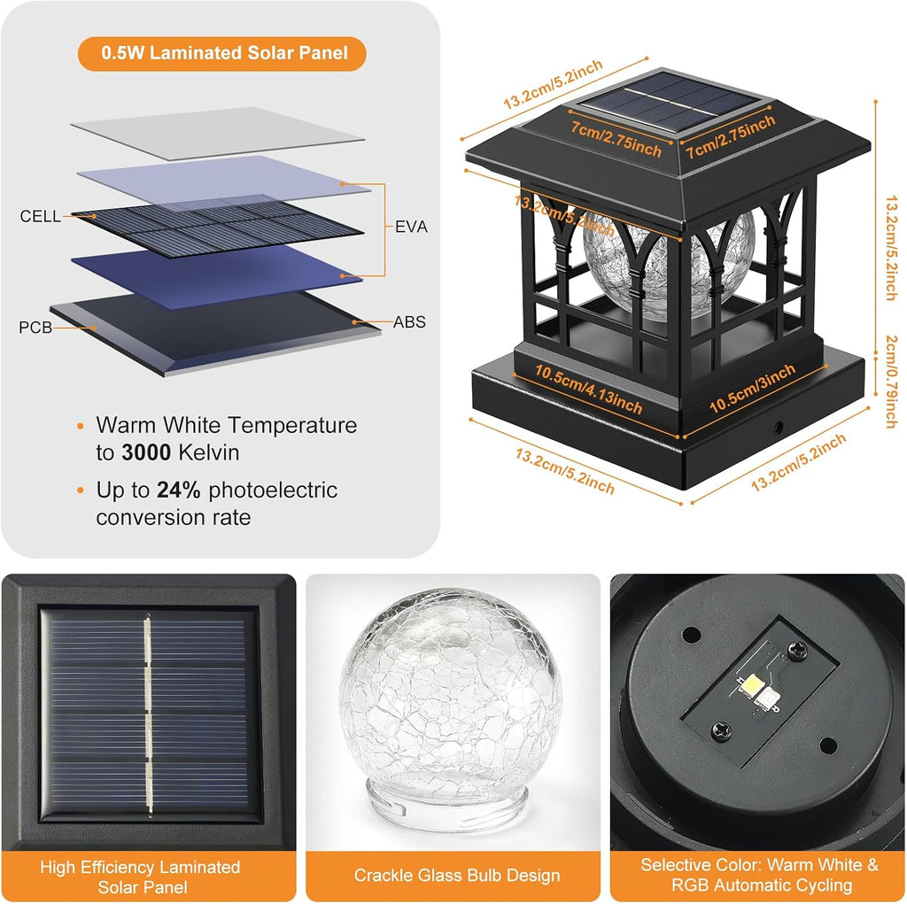 4x4 Post Solar Lights Crackle Glass Solar Post Cap Lights 20 Lumens
