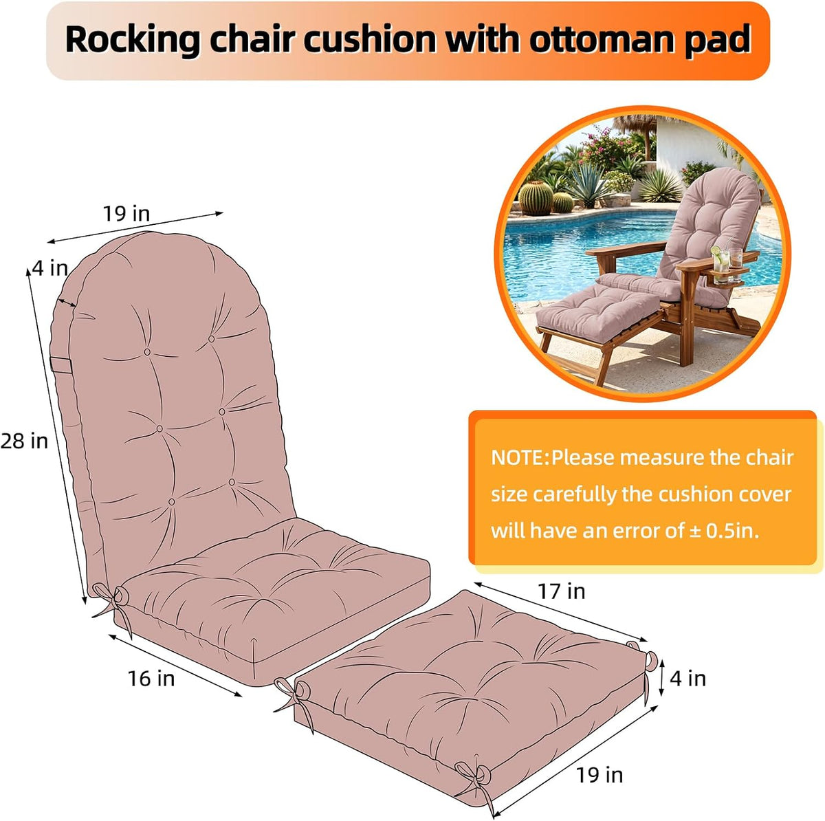 Rocking Chair Cushion Set, Ottoman Cushion Included, Pink