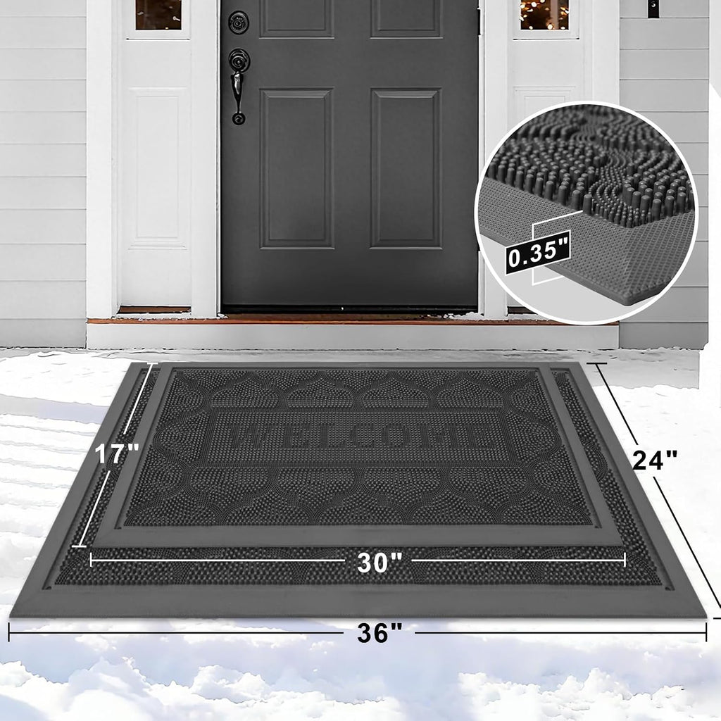 FRAMICS Front Door Mat Outside Entrance, Rubber Door Mats Welcome 24"x36"