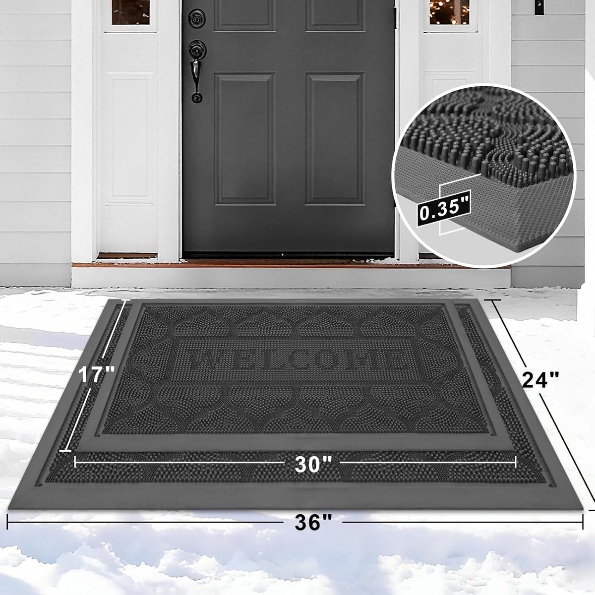FRAMICS Front Door Mat Outside Entrance, Rubber Door Mats Welcome 24"x36"