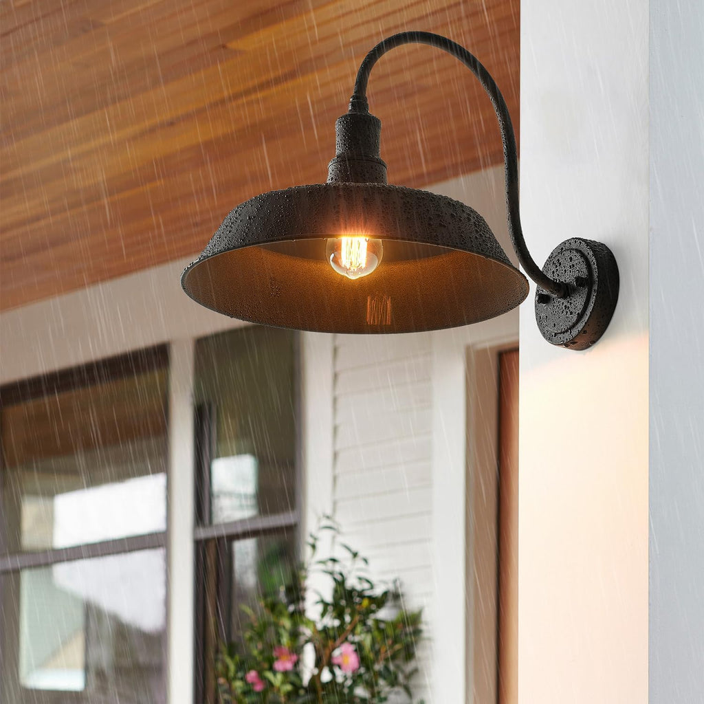 mirrea Farmhouse Outdoor Gooseneck Barn Wall Light, Matte Black, 14", 2 Pack
