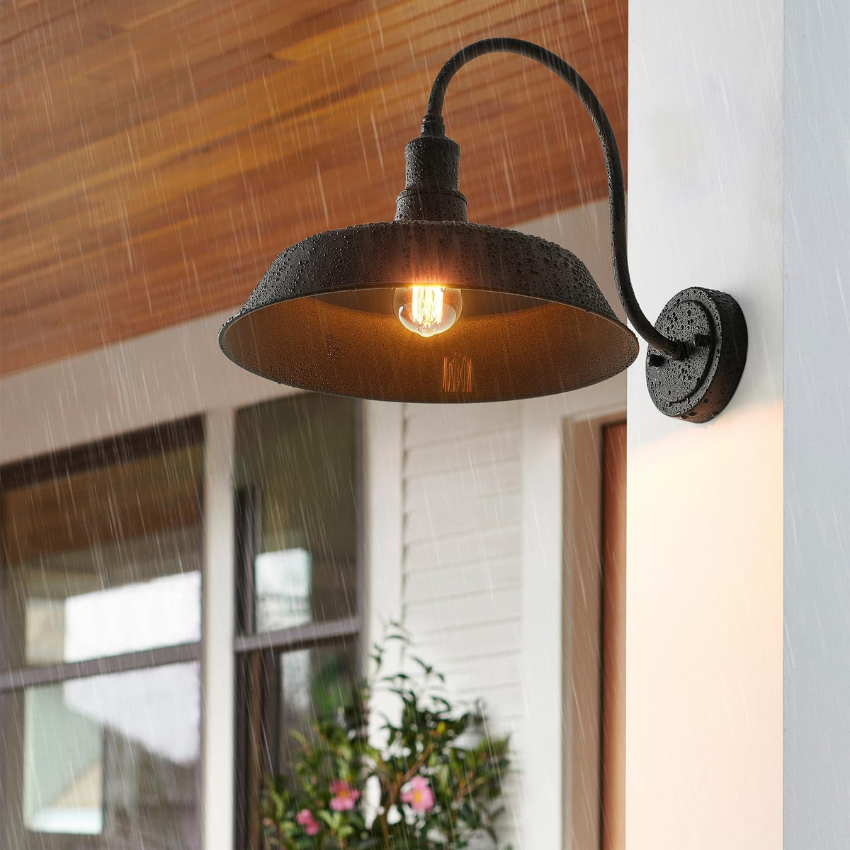 mirrea Farmhouse Outdoor Gooseneck Barn Wall Light, Matte Black, 14", 2 Pack
