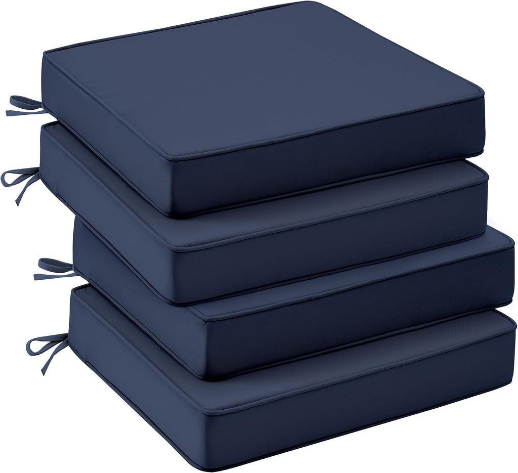 UNIKOME Outdoor Chair Cushions Set of 4, Water Resistant Patio Seat Cushions with Ties for Outdoor Furniture, High-Density Foam, UV & Fade Resistant, Piped Edge – 18.5" x 16" x 3", Navy