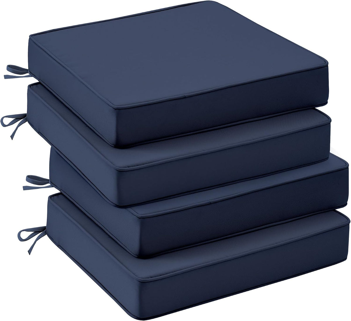 UNIKOME Outdoor Chair Cushions Set of 4, Water Resistant Patio Seat Cushions with Ties for Outdoor Furniture, High-Density Foam, UV & Fade Resistant, Piped Edge – 18.5" x 16" x 3", Navy