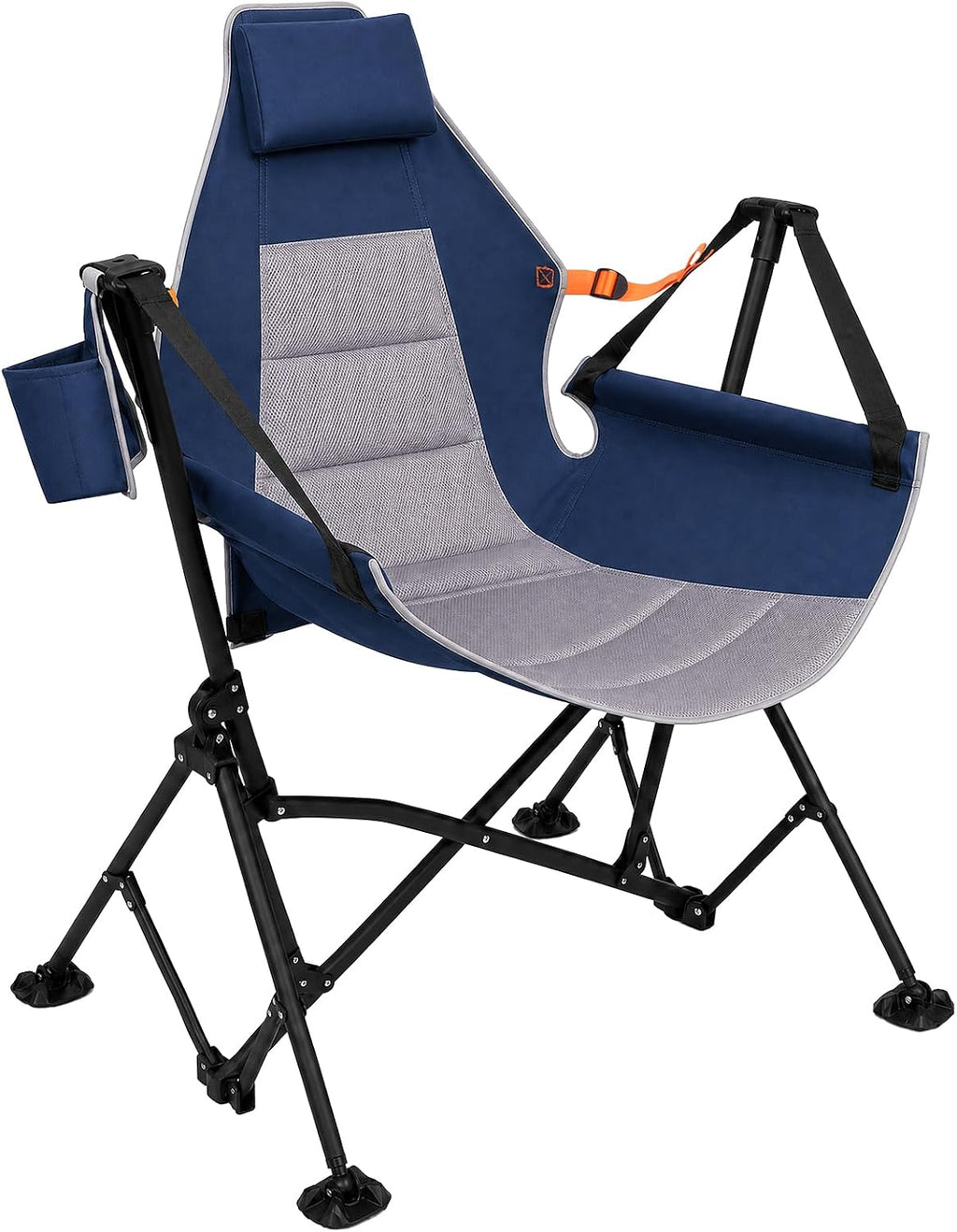Romswi 1 Pcs Hammock Chair, Oversized Portable Folding Swinging Chair with Adjustable Back & Seat, Supports 440lbs for Outdoor, Patio, Lightweight Camp Chair Blue(Without footrest)