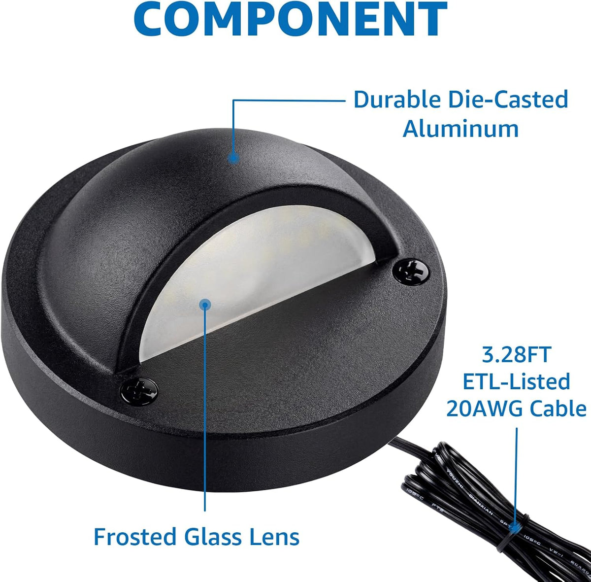 sunvie 4" low voltage deck lights 3000k 5w, close-up detail