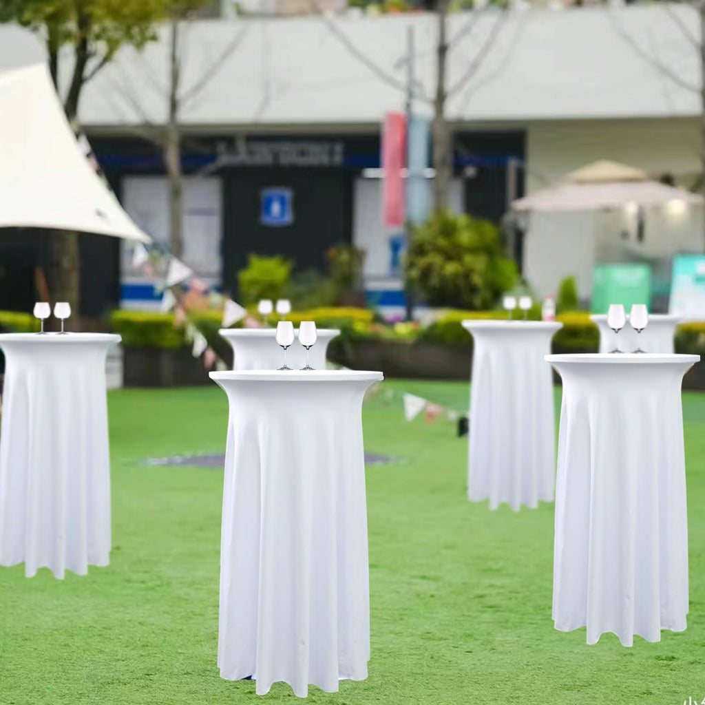 4 Pack 24"x43" White Spandex Cocktail Table Skirt, Fits 24" Round Tables
