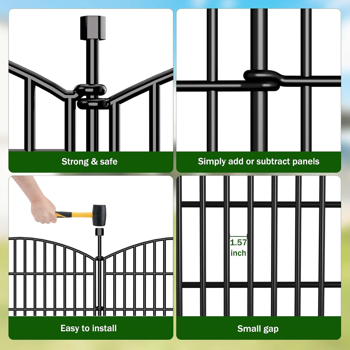 10 Panel No Dig Decorative Garden Fence 24" H x 20'L Outdoor Dog Barrier