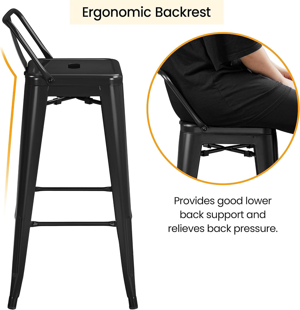 Yaheetech 30 Inch Metal Bar Stools Set of 4 Bar Chairs with Low Back, Black