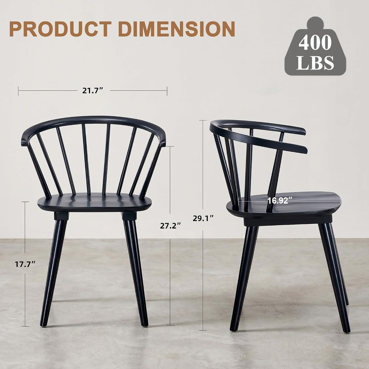 DUHOME Wooden Black Dining Chairs Set of 4, Windsor Dining Room Chairs with Arms Farmhouse Spindle Back Wood Kitchen Chairs with Curve Back, Mid Century Modern Style