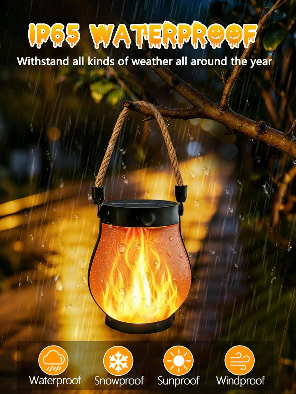 4 Pack Gen2 Solar Lanterns Outdoor Waterproof Hanging Halloween Flame Light