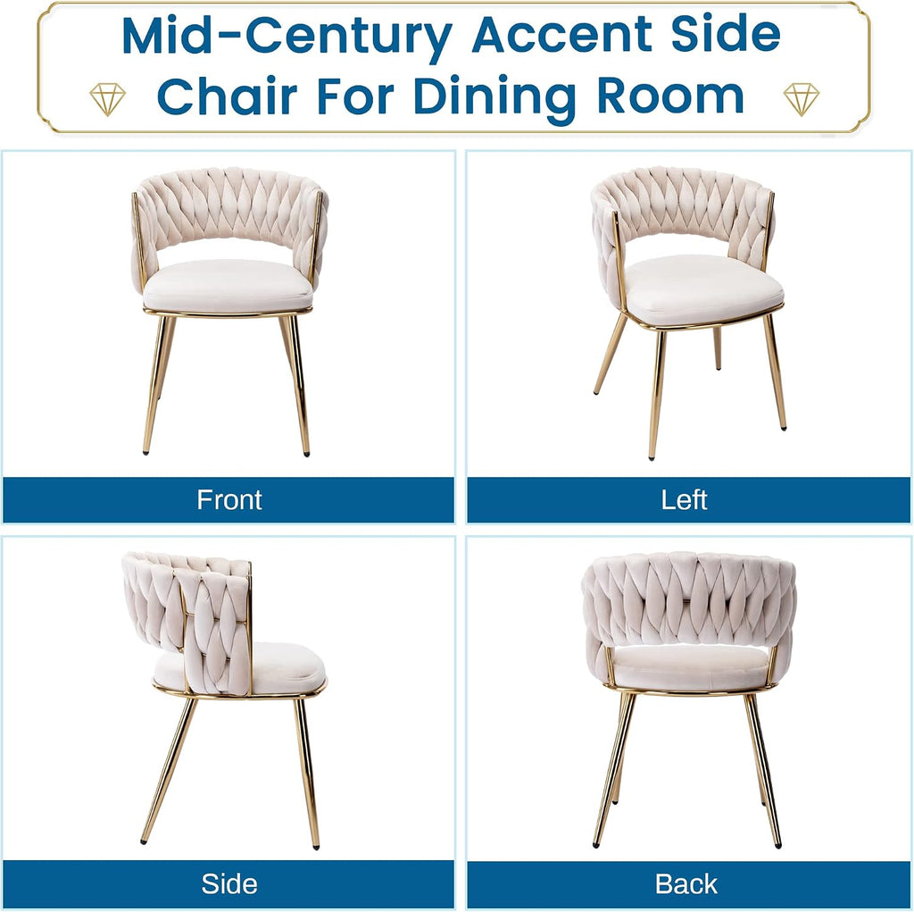 KCC Velvet Dining Chairs Set of 6,Woven Chairs with Metal Legs,Green