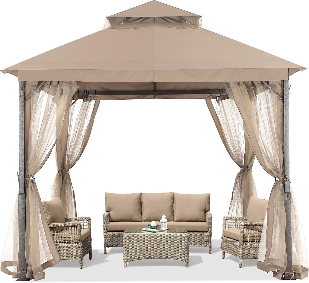ABCCANOPY Outdoor Patio Gazebo 9x9 with Mosquito Netting, Khaki