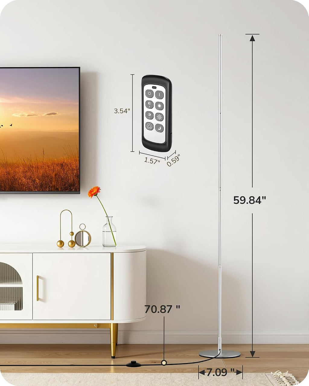 EDISHINE 59.8" Corner Lamp with Remote & 3 Height Settings, Dimmable & 3CCT