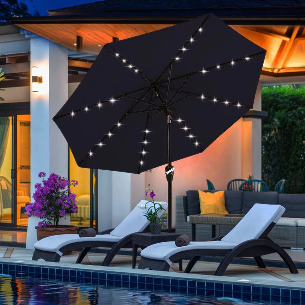 ABCCANOPY Solar Led Patio Umbrella with 32 Lights 9FT(Navy Blue)