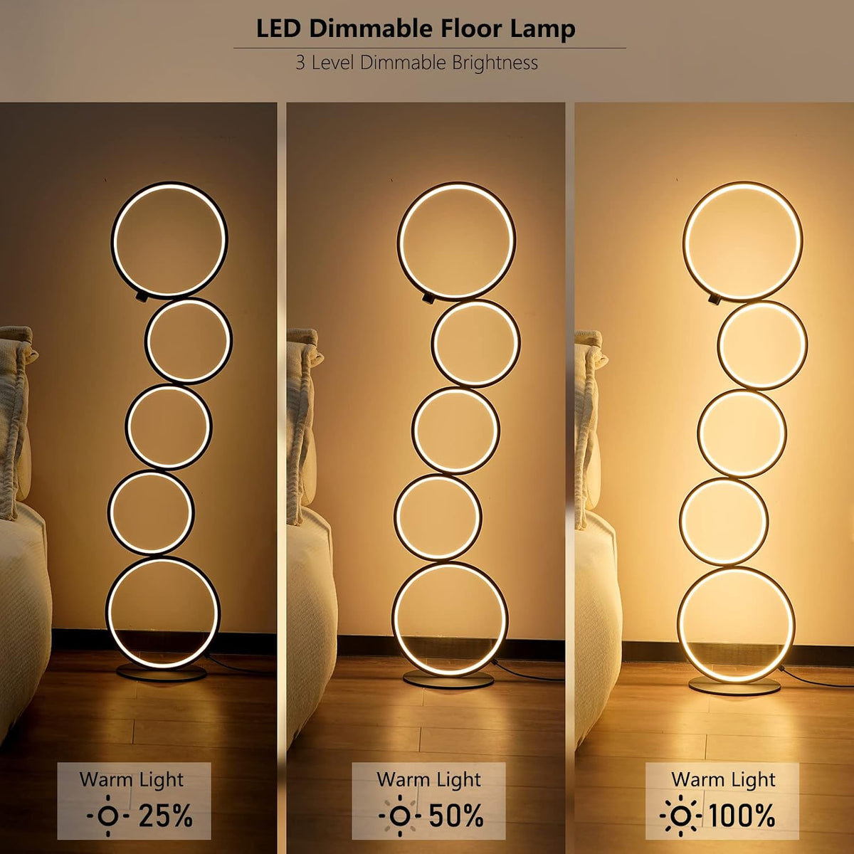 NUÜR 43.3" Modern Ring LED Floor Lamp, Dimmable Standing Lamp