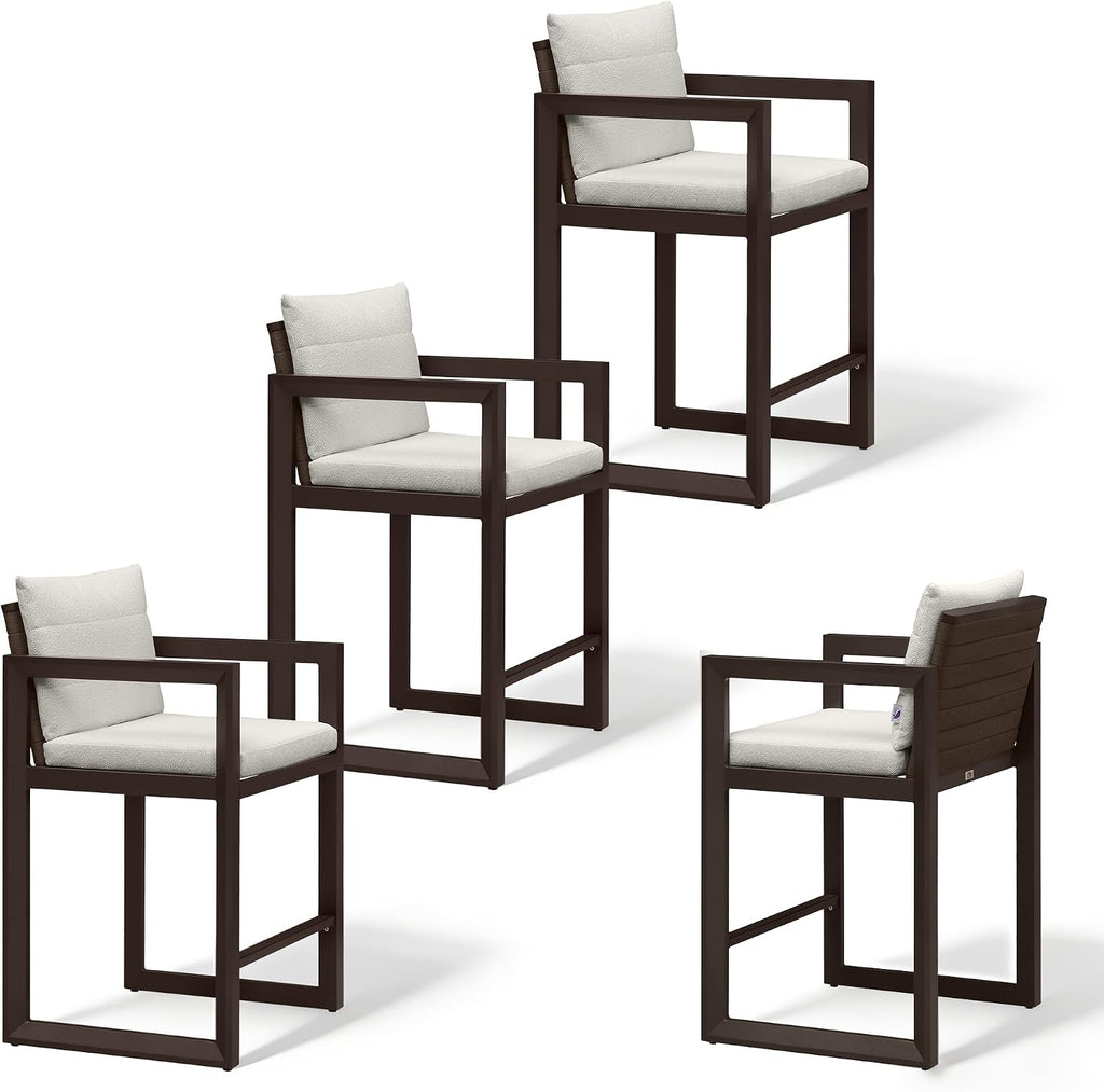 PURPLE LEAF Outdoor Counter Stool Set of 4 Modern Aluminum Stool, Bronze