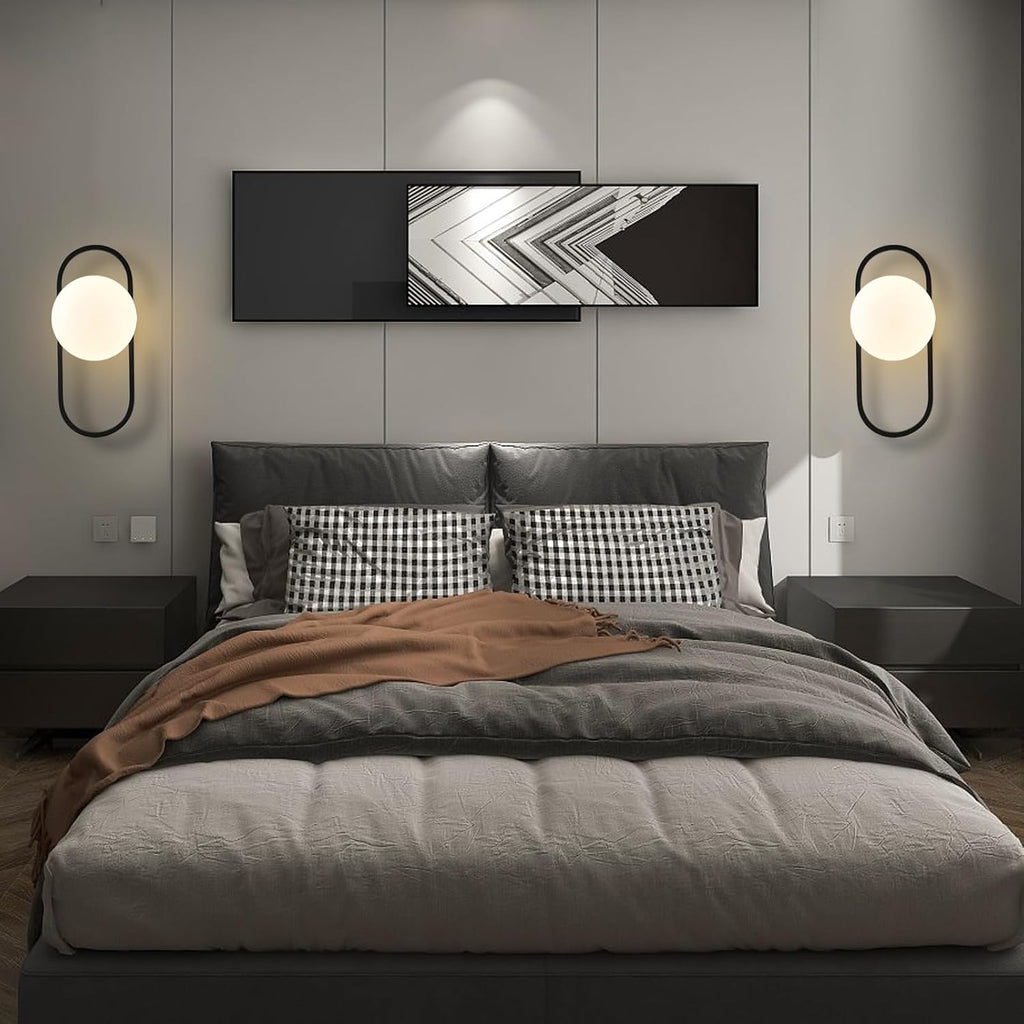 SeeU Black Wall Sconces Hardwired Globe Glass Shade Wall Light Set of Two