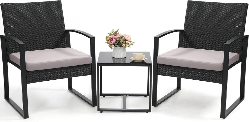 Murago 3-Piece Wicker Patio Bistro Set, Patio Conversation Set