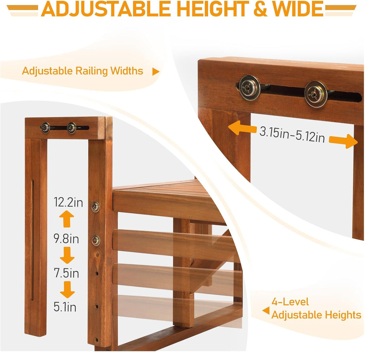 Outvita Acacia Wood Folding Balcony Bar Table, Semicircular