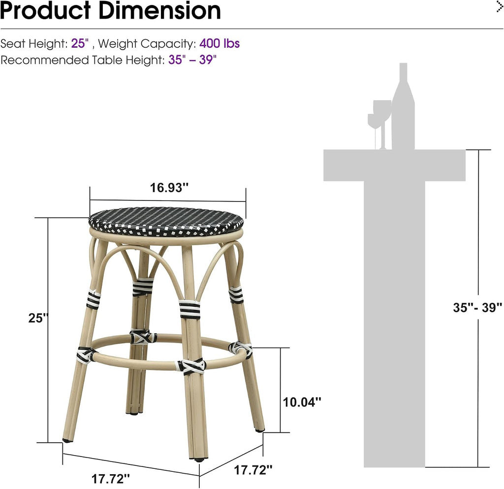 PURPLE LEAF Bar Stools 25" Round French Set of 2 Backless Black