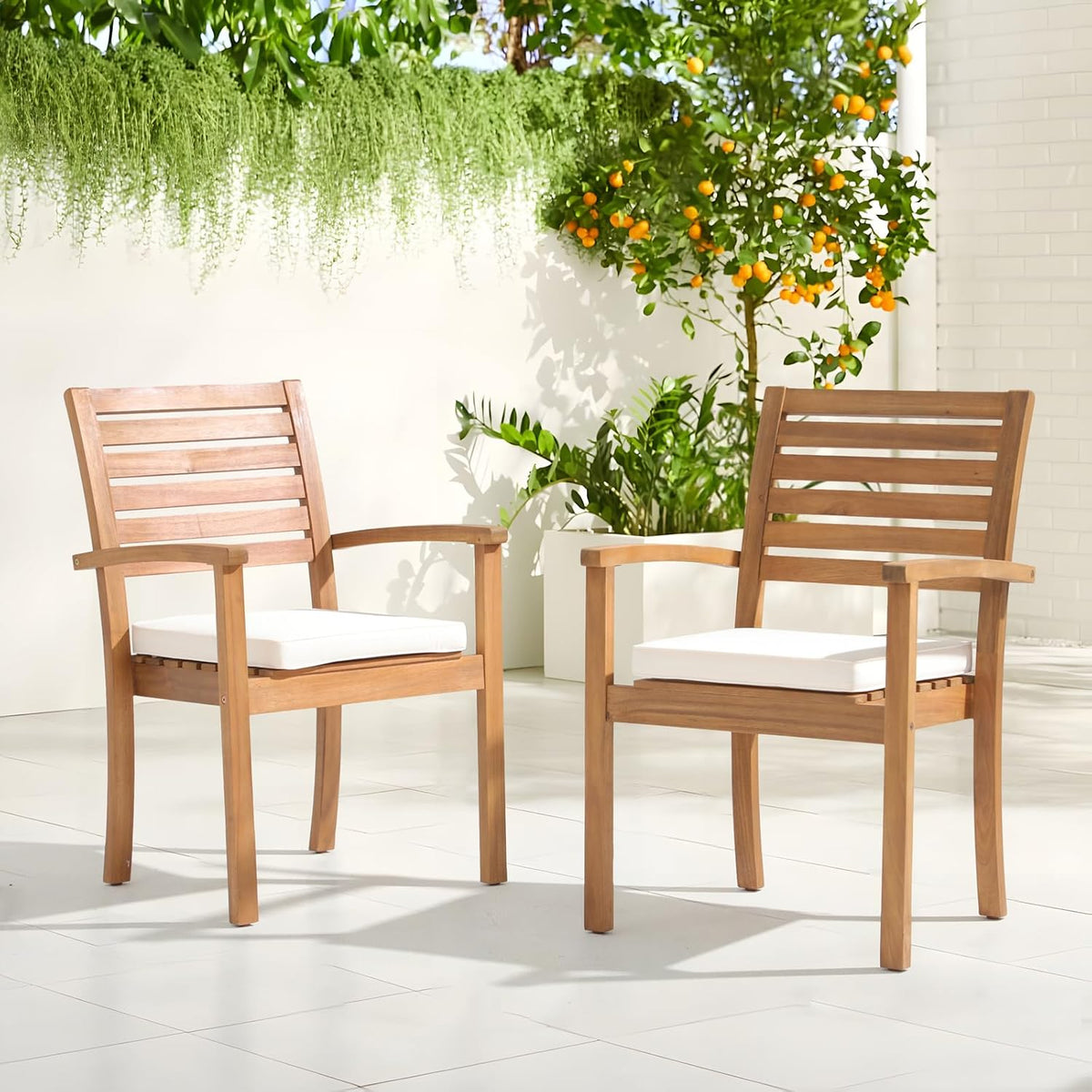 OC Orange-Casual Stackable Patio Dining Chairs Set of 6, Acacia Wood,Beige