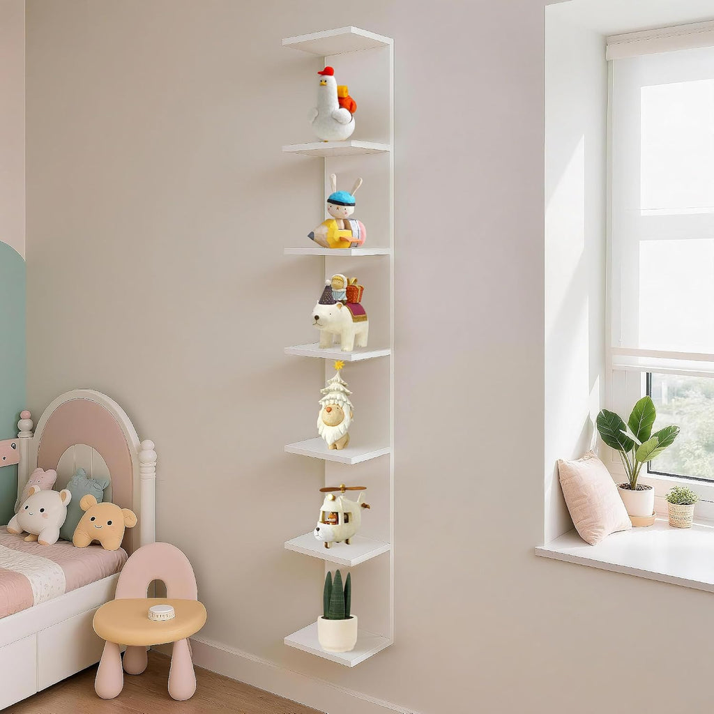 7 Tier Wall Shelf Unit,Vertical Column Floating Storage Home Decor Organizer,Lack Wall Shelf for Bedroom,Living Room,Office Decor-White -1 Pack