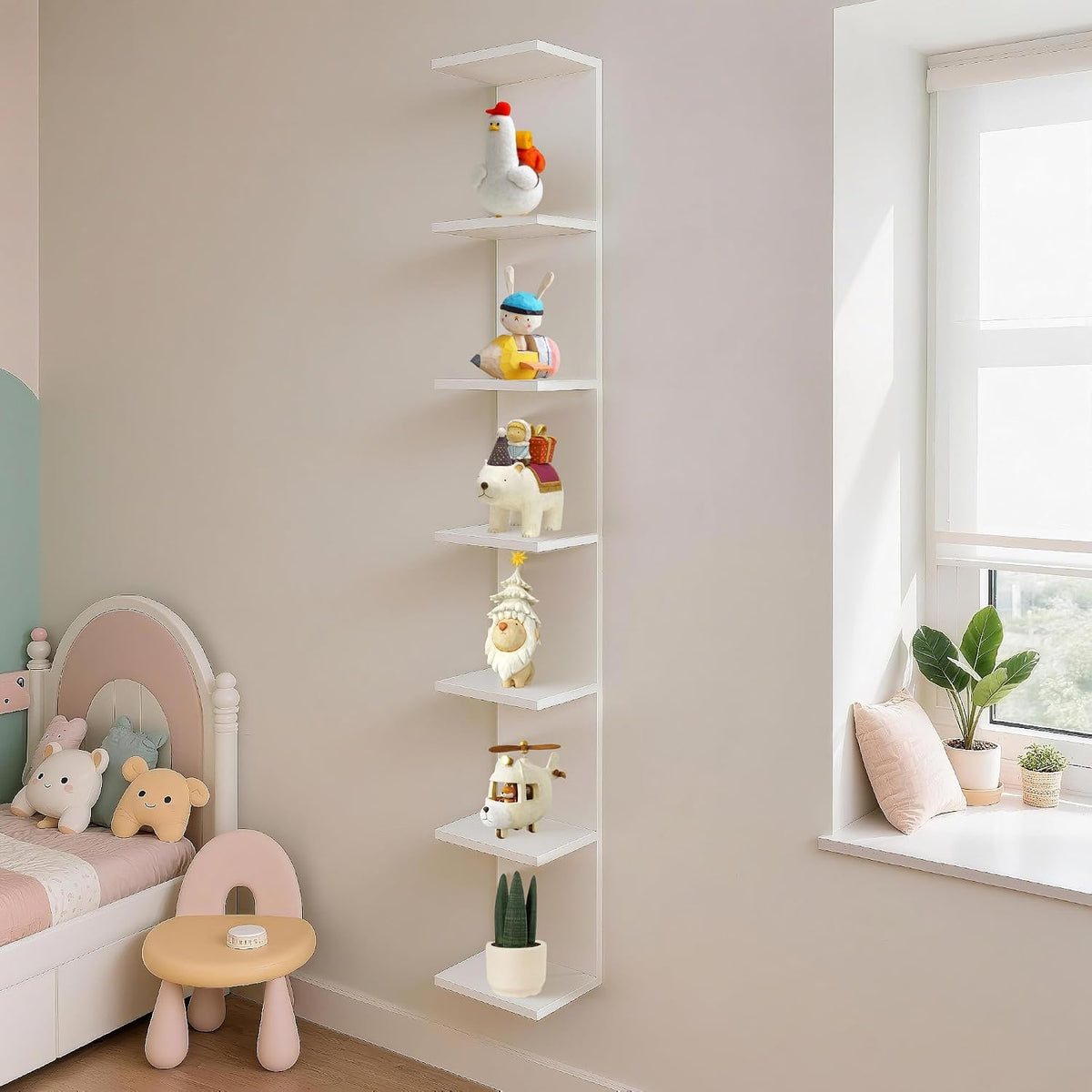 7 Tier Wall Shelf Unit,Vertical Column Floating Storage Home Decor Organizer,Lack Wall Shelf for Bedroom,Living Room,Office Decor-White -1 Pack