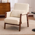 Accent Chair Mid-Century Modern Chair with Lumbar Support Pillow, Upholstered Living Room Chairs with Wooden, Chenille Armchair with Cushion, Comfy Side Chair for Bedroom, Balcony, Beige