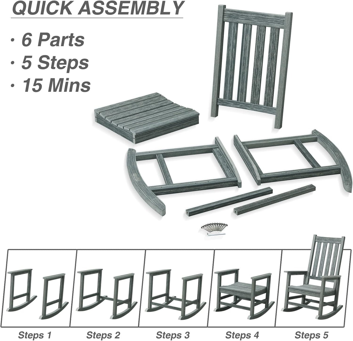 Oversized Outdoor Rocking Chair, Porch Rocker with High Back, Grey