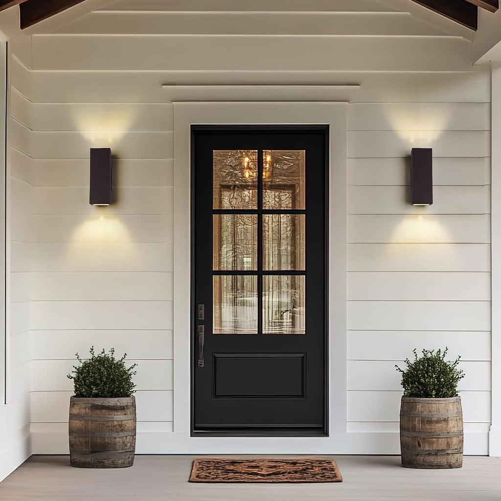 harriet Porch Lights Outdoor Modern - IP64 Waterproof Aluminum and Tempered Glass Cover, 13" Rectangular Up/Down Wall Sconce for Porch, Garage & Patio, Exterior Lighting, Black, 2 Pack
