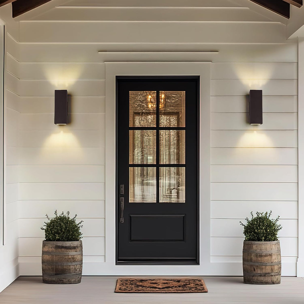 harriet Porch Lights Outdoor Modern - IP64 Waterproof Aluminum and Tempered Glass Cover, 13" Rectangular Up/Down Wall Sconce for Porch, Garage & Patio, Exterior Lighting, Black, 2 Pack