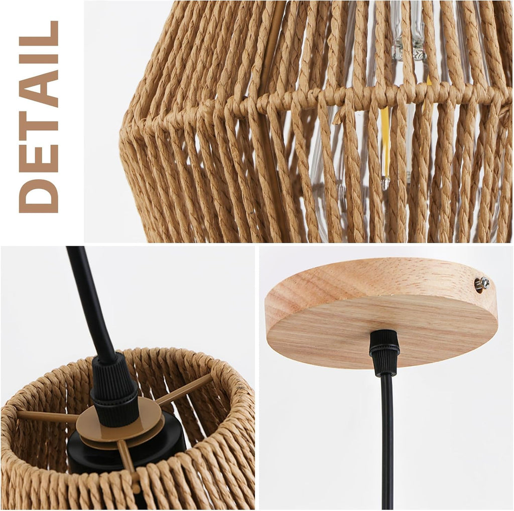 6.7'' woven rattan pendant light fixtures, 2 pack showing dimensions